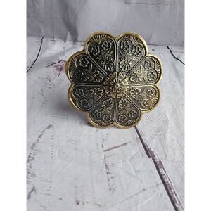 Vintage Decorative Solid Brass Tie Back Round Curtain Wall Floral Pattern READ